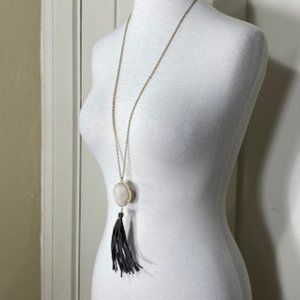 Geode White  Gold Pendant Necklace + Tassle